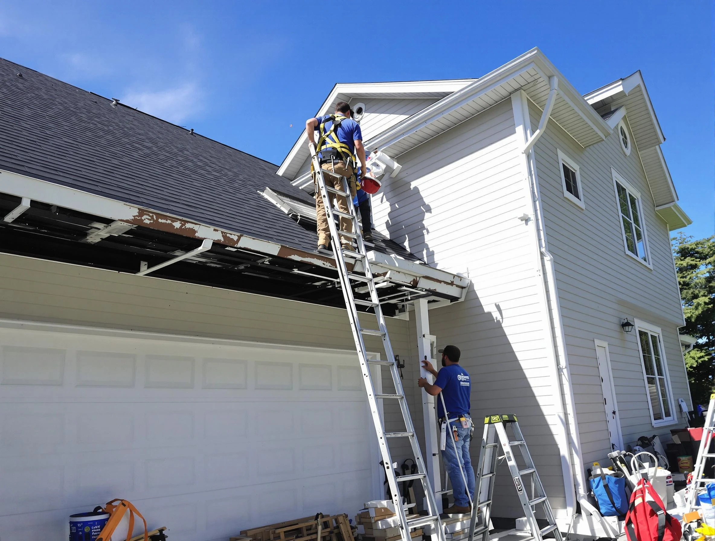 Newly replaced gutters by Cleveland Heights Roofing Company in Cleveland Heights, OH